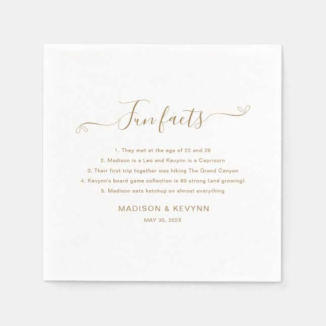 Fun Facts Gold Wedding Napkins (Front)
