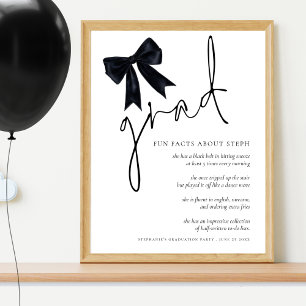 Fun Facts Grad Black Bow Graduation Party Poster