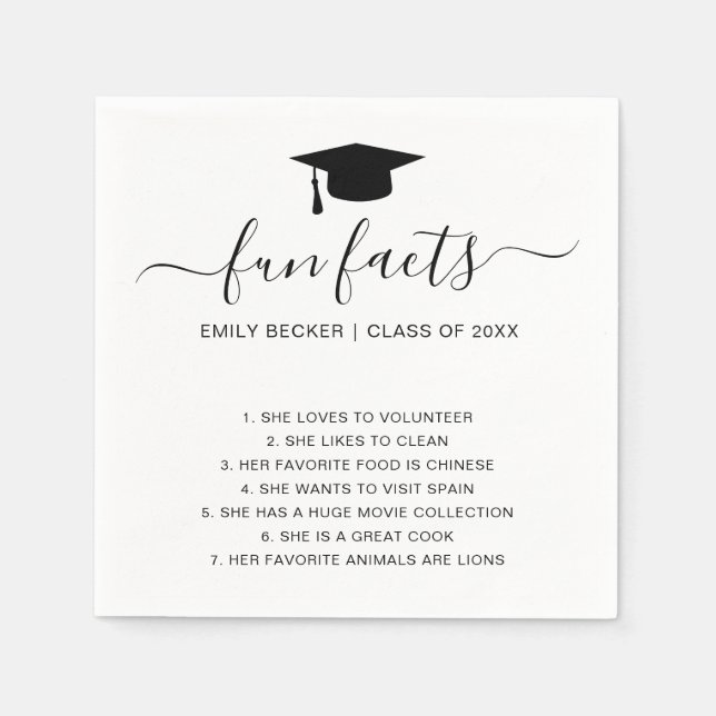 Fun Facts Graduate Black White Elegant Graduation Napkin (Front)