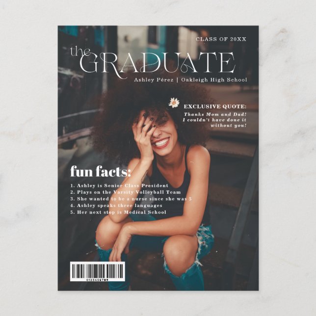 Fun Facts | Graduate Magazine Cover Photo  Announcement Postcard (Front)