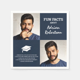 Fun Facts Graduate Photo Collage   Navy Napkin