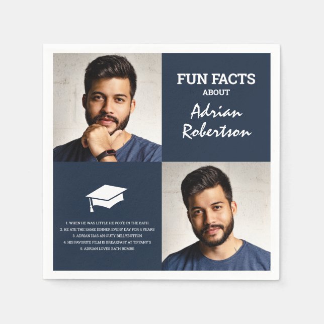 Fun Facts Graduate Photo Collage | Navy Napkin (Front)