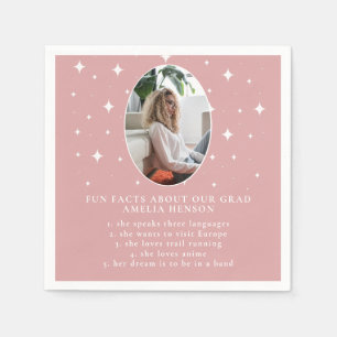 Fun Facts Graduate Stars Pink Photo Graduation Napkin