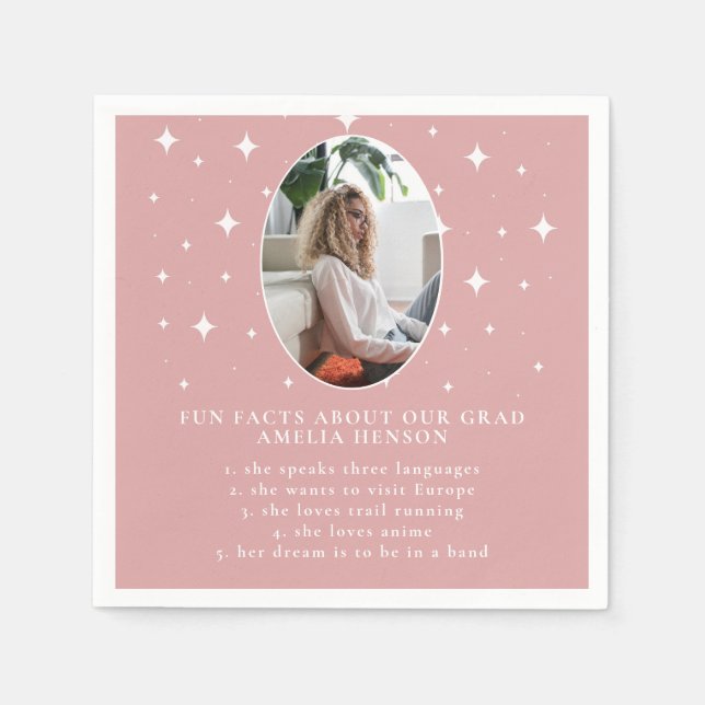 Fun Facts Graduate Stars Pink Photo Graduation Napkin (Front)
