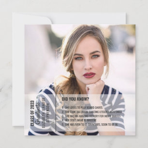 Fun facts graduation announcement 2 photo modern