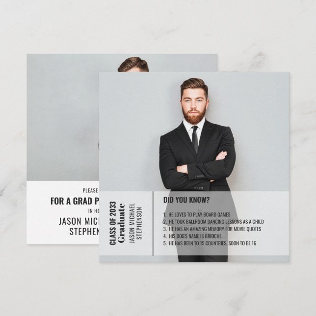 Fun facts graduation announcement 2 photo modern (Front/Back)