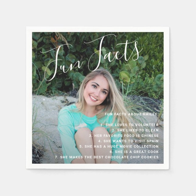 Fun Facts Graduation Photo Simple Handwritten Napk Napkin (Front)