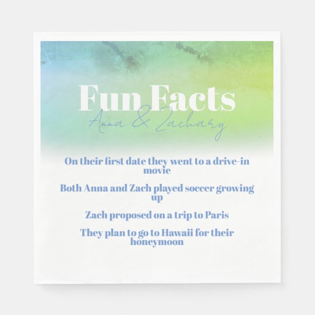 Fun Facts Green and Blue Wedding Shower Napkin (Front)