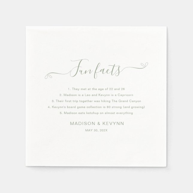 Fun Facts Green Wedding Napkins (Front)