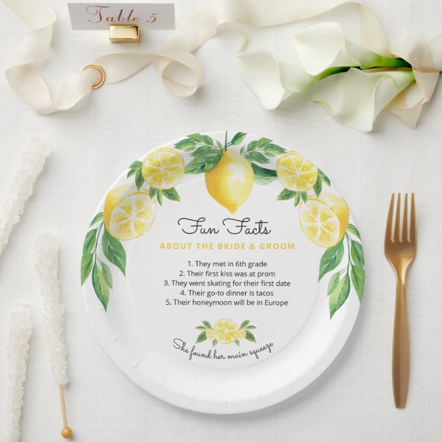 Fun Facts Lemon Bridal Shower Paper Plates (Wedding)