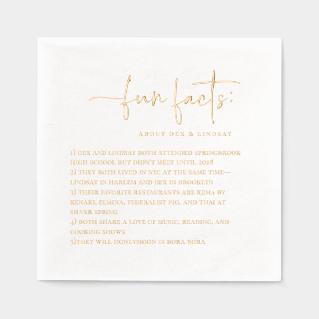 Fun Facts Minimalist Wedding Foil Napkins (Front)