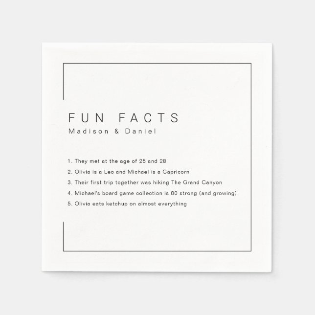 Fun Facts Modern Chic Minimalist Wedding  Napkin (Front)