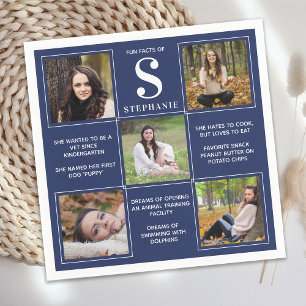 Fun Facts Modern Navy Blue Graduate Unique 5 Photo Napkin