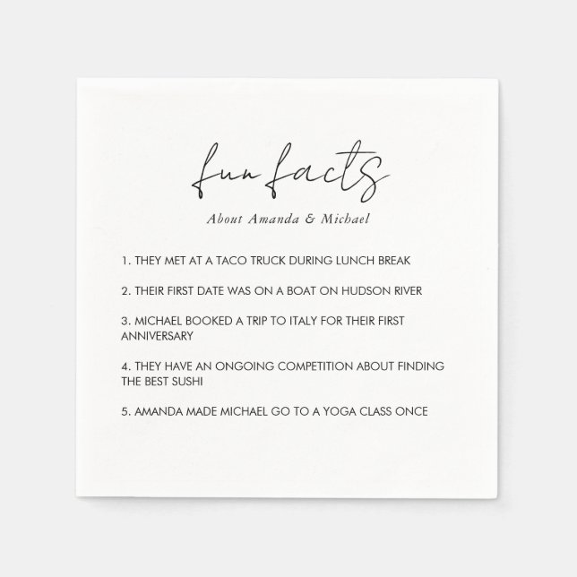 Fun Facts Modern Typography Black White Wedding Napkin (Front)