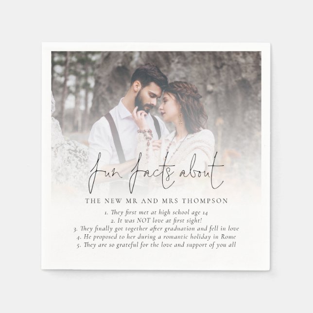 Fun Facts Newlyweds Photo Overlay Wedding Napkin (Front)