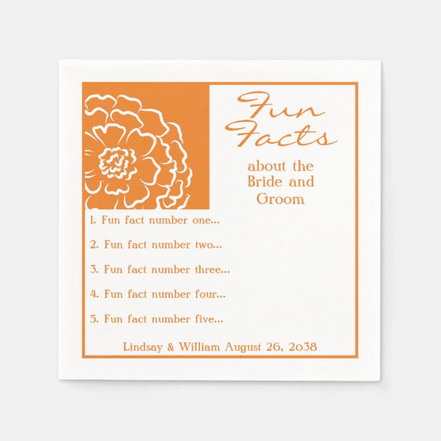 Fun Facts Orange Marigold Wedding Reception Napkin (Front)