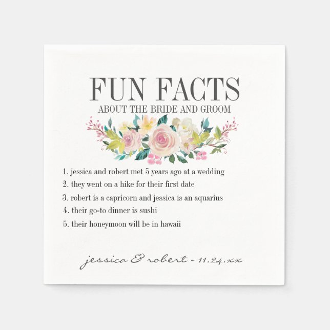Fun Facts Pastel Floral Personalised Napkin (Front)