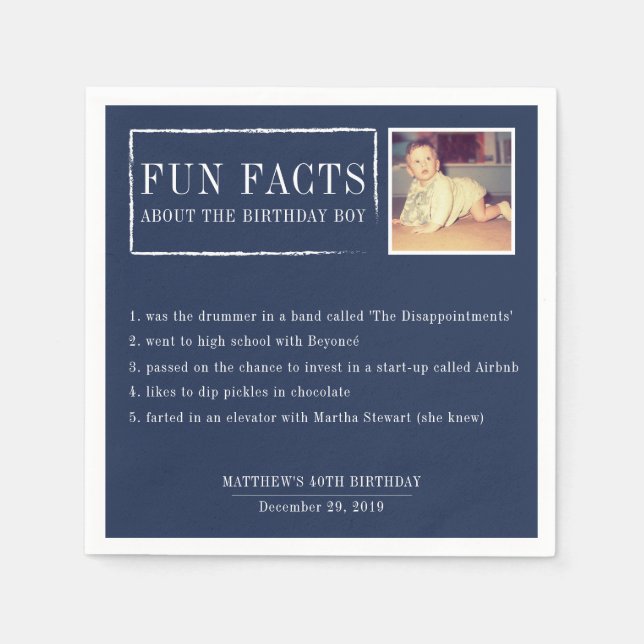 Fun Facts personalised napkins for birthdays (Front)