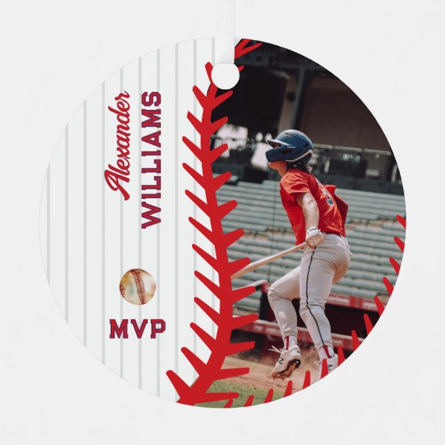 Fun Facts PERSONALIZED Photo Softball Baseball Metal Tree Decoration (Front)