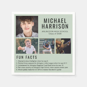 Fun Facts Photo Sage Green Graduation Napkin
