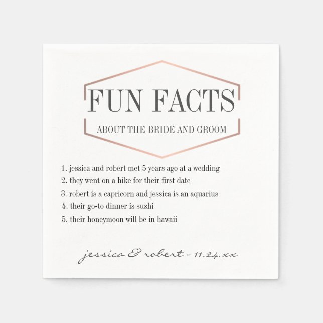 Fun Facts Rose Gold Personalised Paper Napkins (Front)