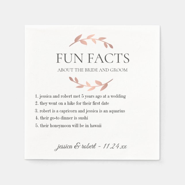 Fun Facts Rose Gold Personalised Paper Napkins (Front)