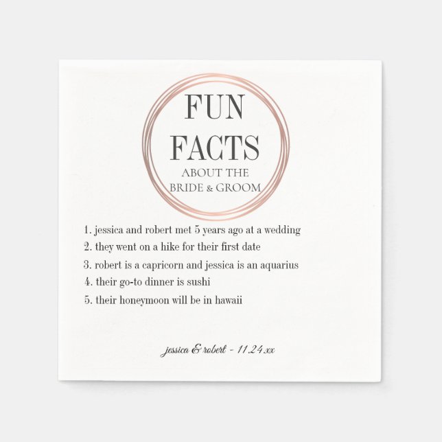 Fun Facts Rose Gold Rings Personalised Napkin (Front)
