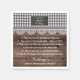 Fun Facts Rustic Birthday Party Napkin