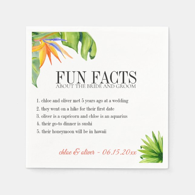 Fun Facts Tropical Foliage Personalised Napkin (Front)