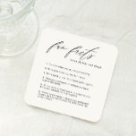 Fun Facts Wedding Coaster with Calligraphy Font<br><div class="desc">Celebrate love uniquely with our personalized wedding coasters, the perfect addition to your special day! These elegant coasters are not just functional; they're a heartwarming reflection of the couple's journey. Each coaster carries a delightful fun fact about the bride and groom, adding a personalized touch to your wedding decor. Share...</div>