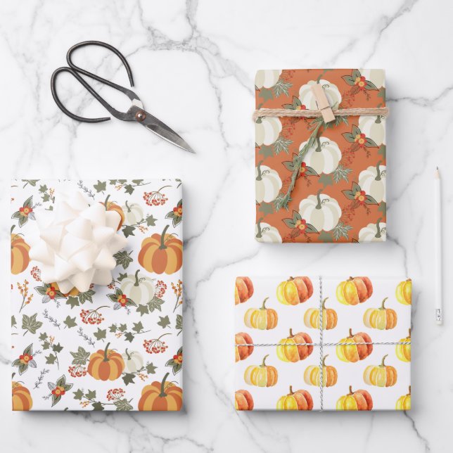Fun Fall Pumpkins Coordinated Wrapping Paper Sheet (Front)