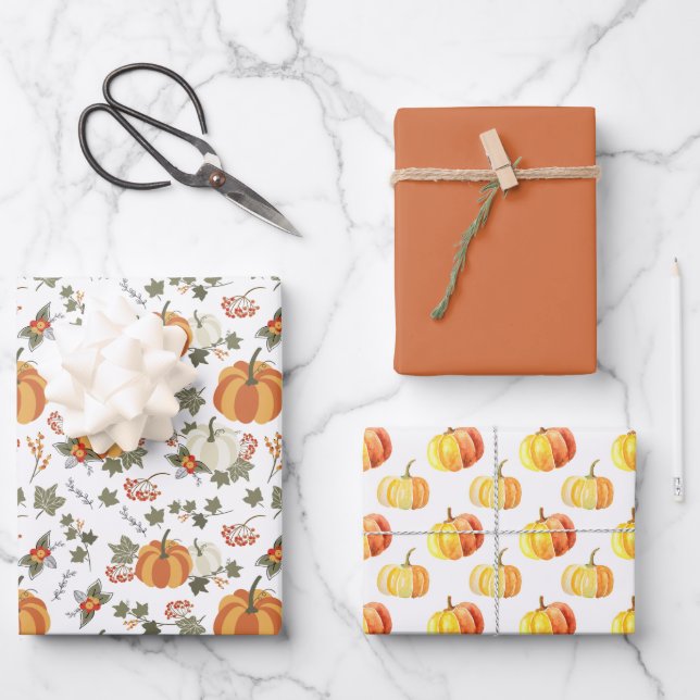 Fun Fall Pumpkins Coordinated Wrapping Paper Sheet (Front)
