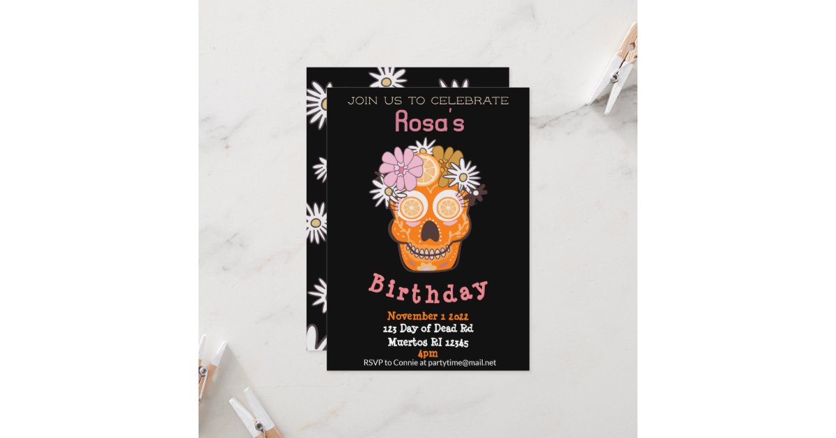 Fun Fall Sugar Skull Birthday Invitation | Zazzle