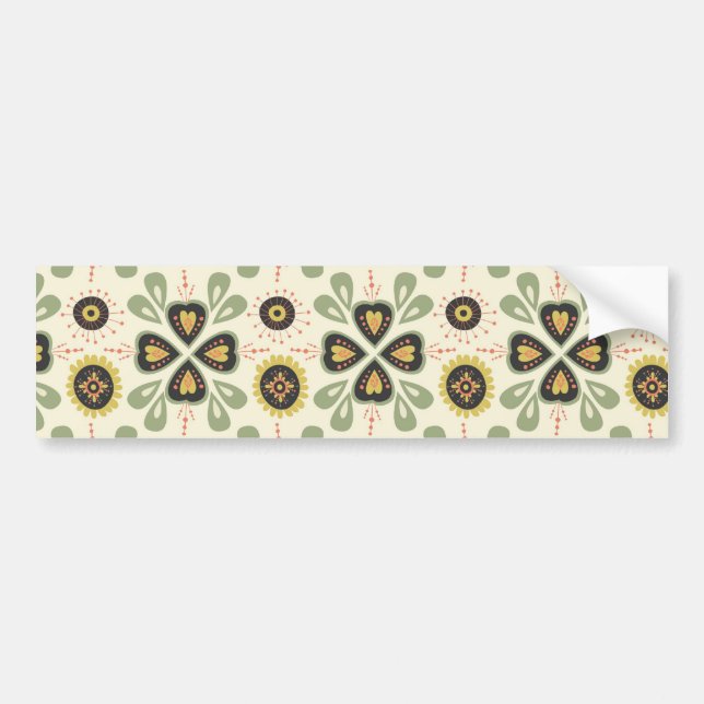 Fun Fall Tan and Green Floral Pattern Bumper Sticker (Front)