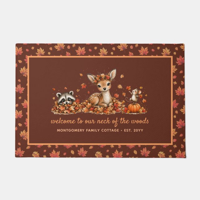Fun Fall Woodland Animals Personalised Autumn Doormat (Front)