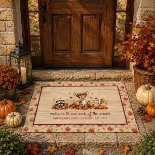 Fun Fall Woodland Animals Rustic Personalised Doormat