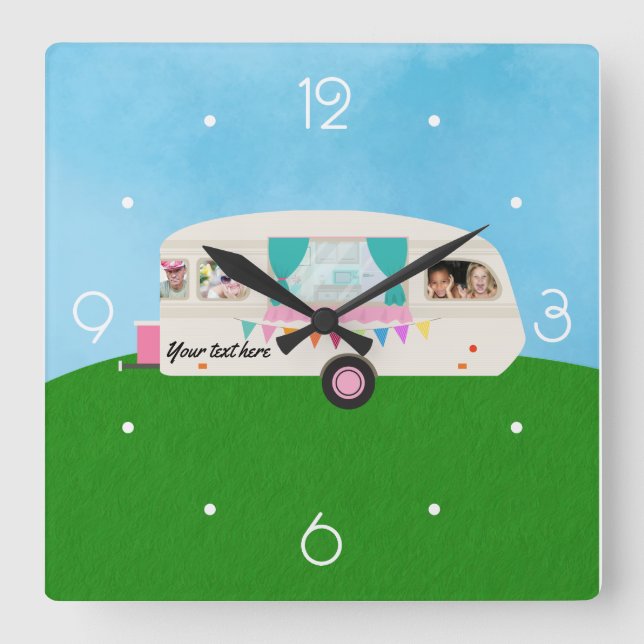 Fun Family Caravan personalised add photos Square Wall Clock (Front)