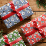 Fun Family Photos Christmas Postage Stamp Collage Wrapping Paper Sheet<br><div class="desc">Unique and memorable personalised family photo Christmas wrapping paper sheets. Festive postage stamp-inspired design featuring our original hand-drawn Christmas postage stamp illustration scenes. Each stamp features a unique festive holiday scene with postage marks. "Merry, Love "Joy" displayed in script typography. Personalise with three family photos and a monogram. All artwork...</div>