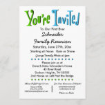 Fun Family Reunion Party or Event Invitation<br><div class="desc">Our 5x7 invitation is great for any occasion.  Family or class reunions,  graduation,  anniversaries,  birthday parties or baby and bridal showers. See our matching Save the Date card below or click on our Genealogy Greetings store link below.</div>