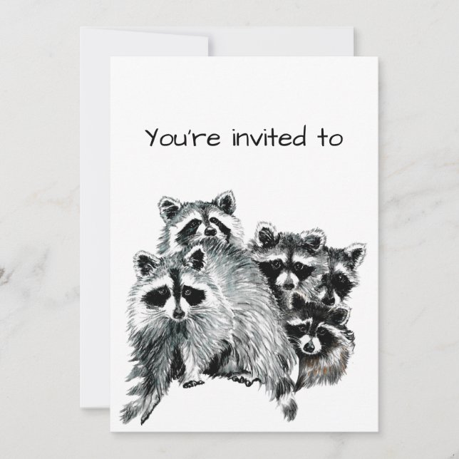 Fun Family Reunion Racoon Animal Family Art Invitation (Front)