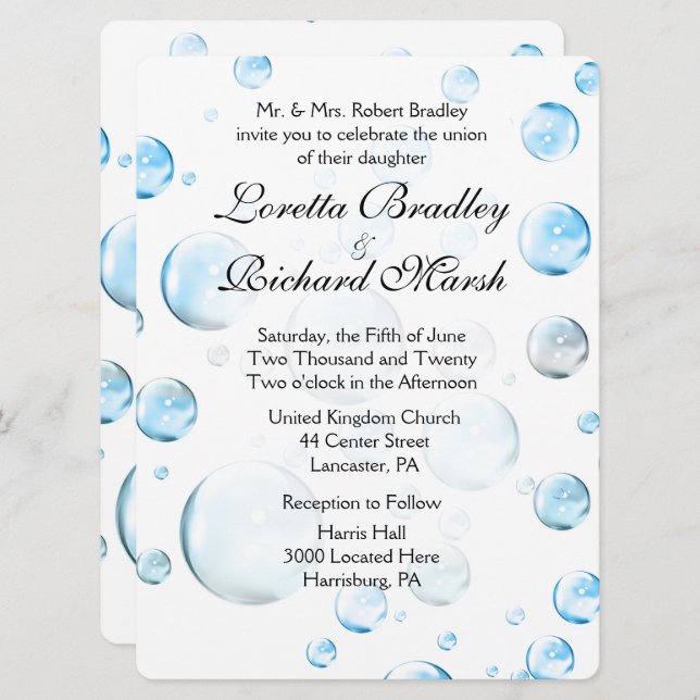 Fun Fantasy Bubbles  Wedding Invitation (Front/Back)