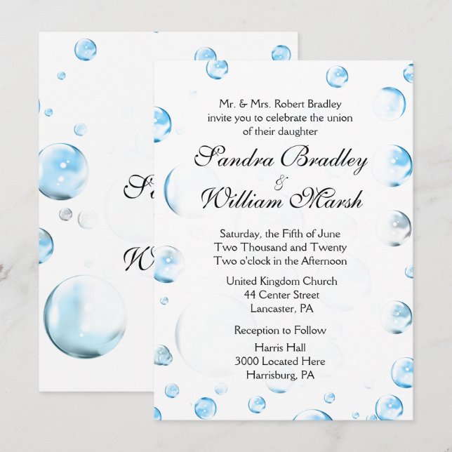 Fun Fantasy Bubbles Wedding Invitation (Front/Back)