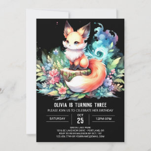  Fun Fantasy Fox Birthday digital Invitation