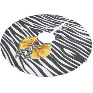 Fun Fantasy Zebra Print with Gold Bow Brushed Polyester Tree Skirt