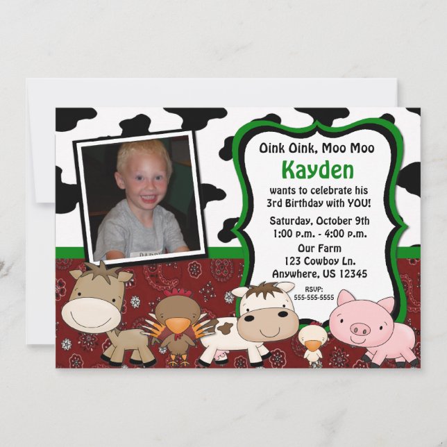 Fun Farm Kids Photo Birthday Invitation (Front)