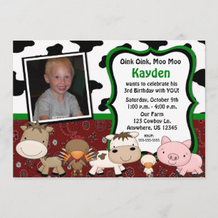 Fun Farm Kids Photo Birthday Invitation