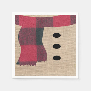 Fun Farmhouse Burlap Snowman Plaid Scarf & Buttons Napkin