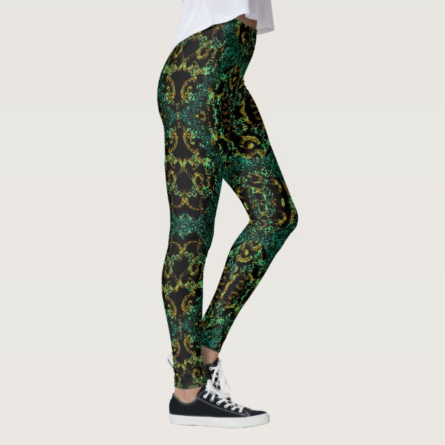 Fun  Fashion Leggings -Women --Teal/Gold/Black (Right)