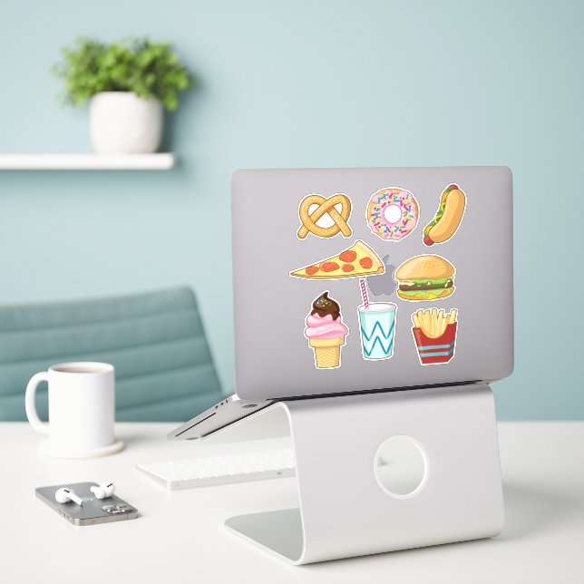 Fun Fast Food Stickers (Laptop On Desk)