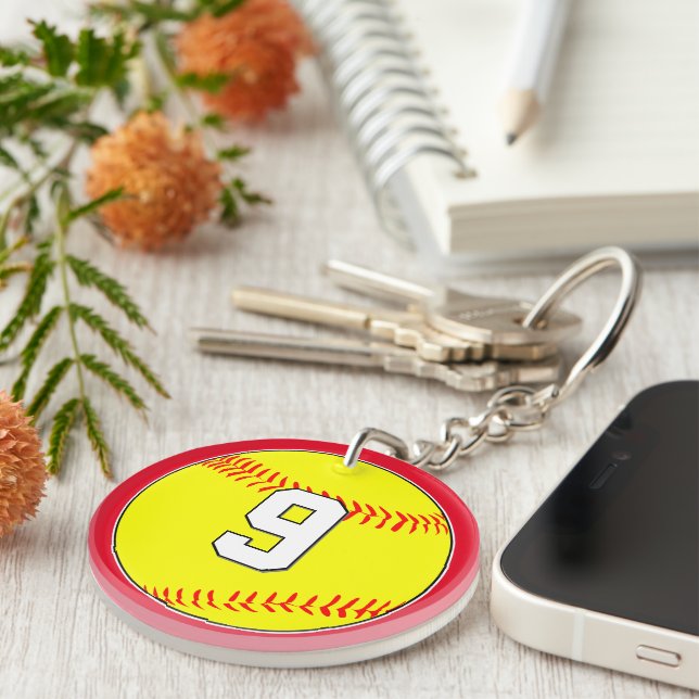 Fun Fastpitch Softball Player Number & Team Colour Key Ring (Front Right)